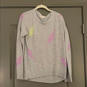 Karlie Light Gray Sweater with Pink and Green Accents